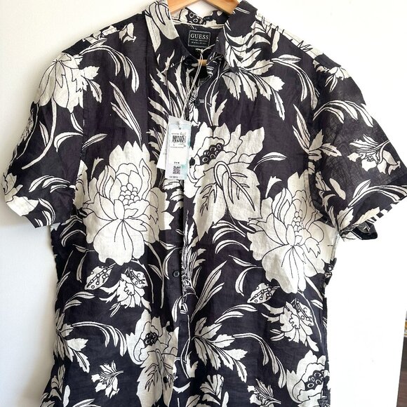 GUESS Tropical - Floral Linen Mens Shirt - Picture 1 of 4